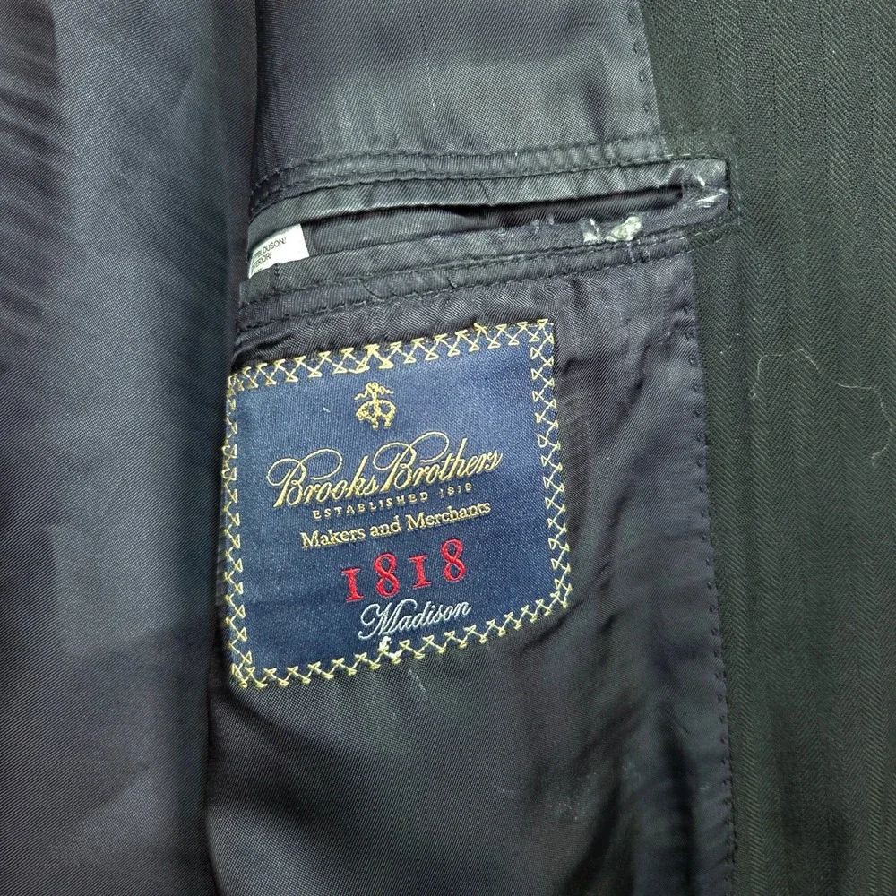 Brooks Brothers Saxxon Wool 1818 Madison Blazer Mens 42L Dark Blue Herringbone